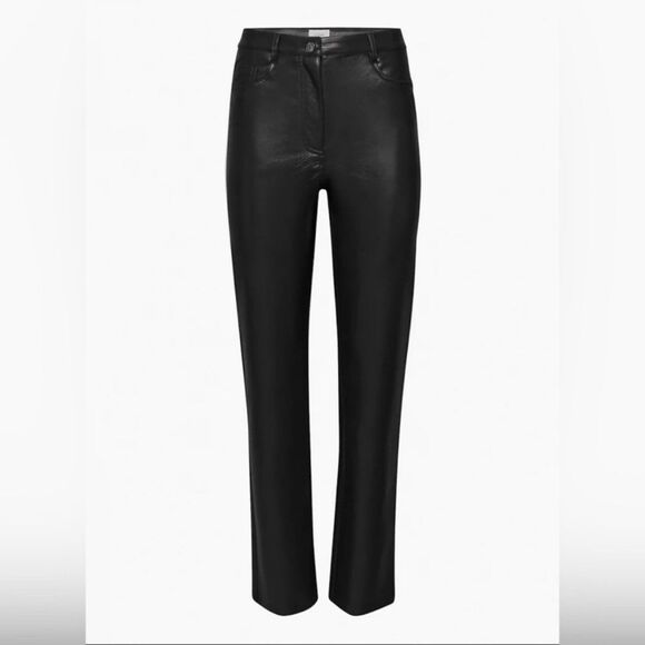 Aritzia Wilfred Women's Black Straight Pants Vegan Leather Women's The Melina 10 - Picture 4 of 13